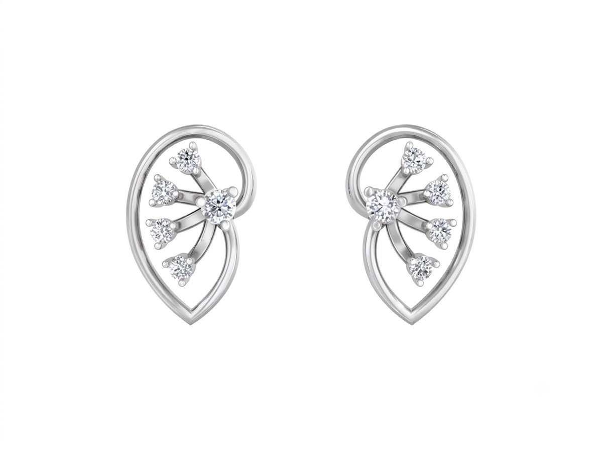 White gold and diamond earrings on a white background.
