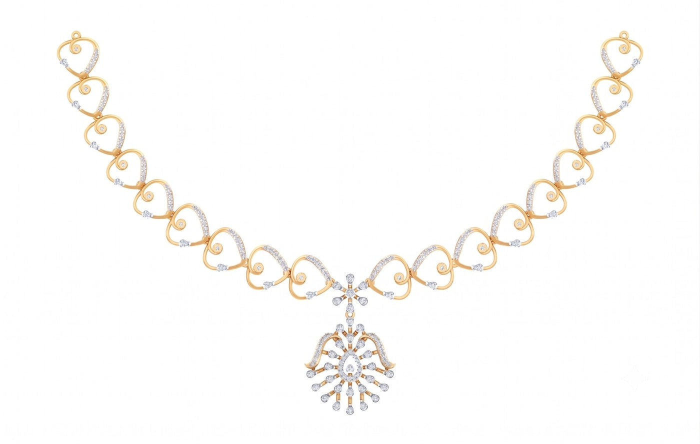 A yellow gold and diamond necklace with a floral design, shown against a plain white background.
