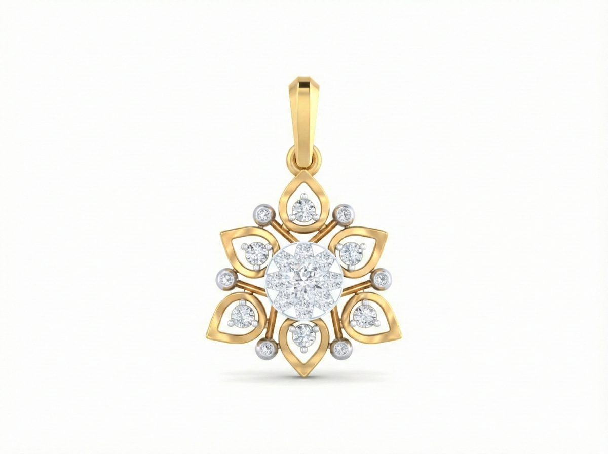18K Gold & Diamond Floral Pendant Set KRK40201P