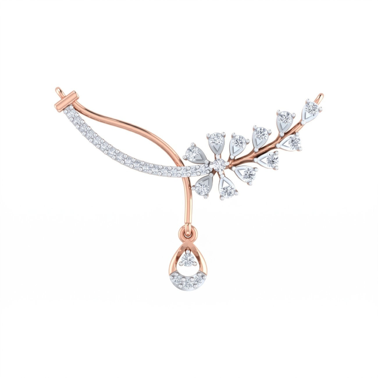 Rose gold & diamond floral mangalsutra on white background