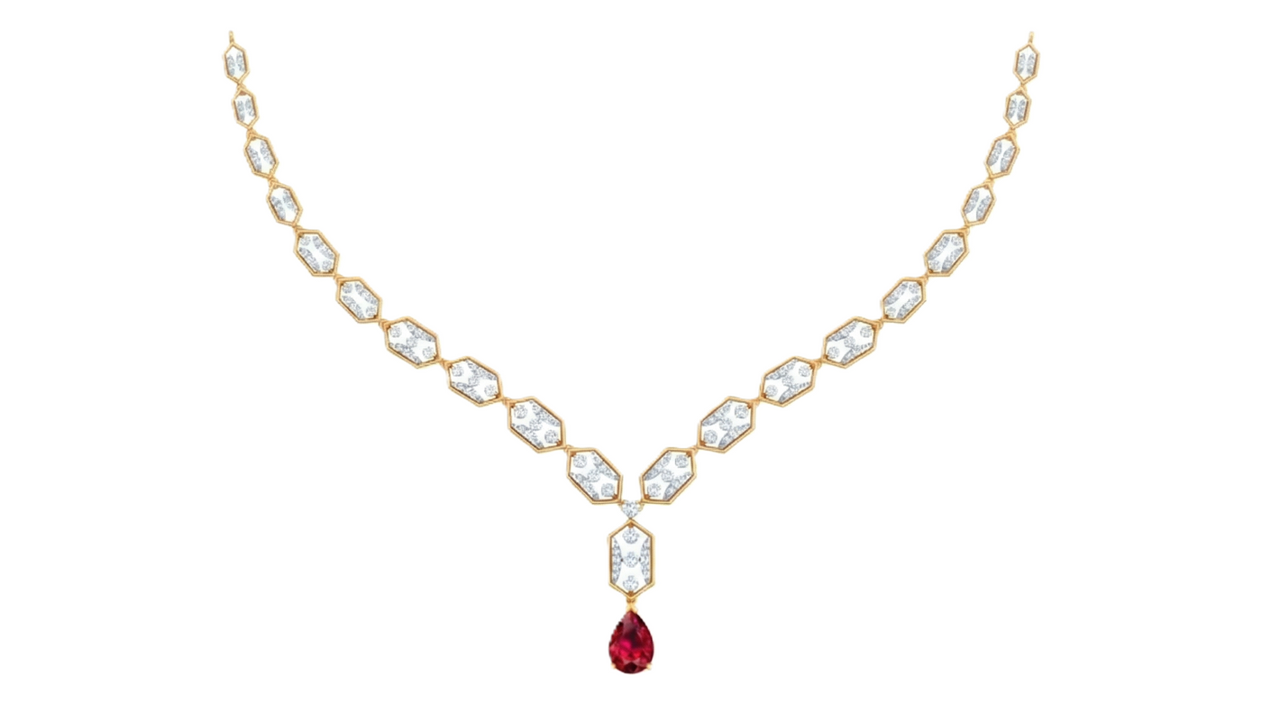 14K Gold & Diamond Gemstone Necklace Set KRH44131NR