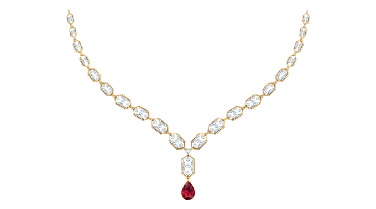 14K Gold & Diamond Gemstone Necklace Set KRH44131NR