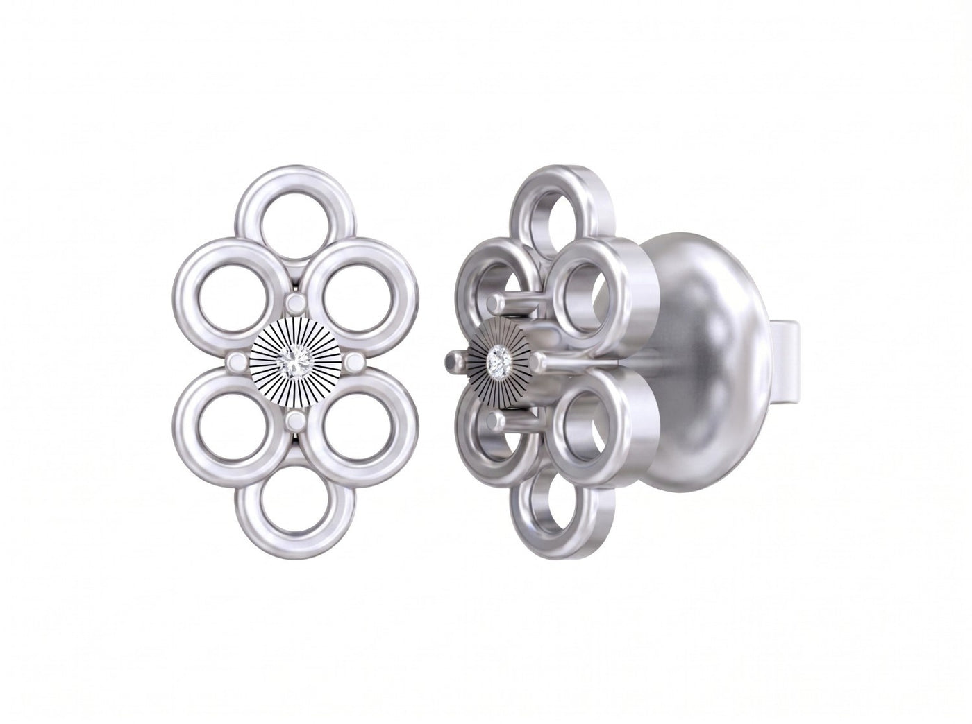 White Gold and diamond floral earrings on a white background