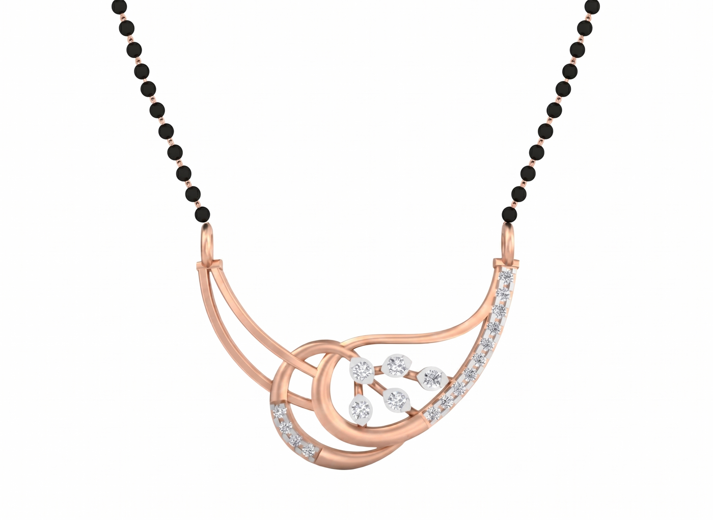 Rose gold & diamond modern beaded mangalsutra on white background