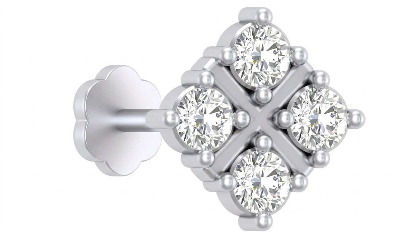 White gold and diamond stud nose pin on a white background