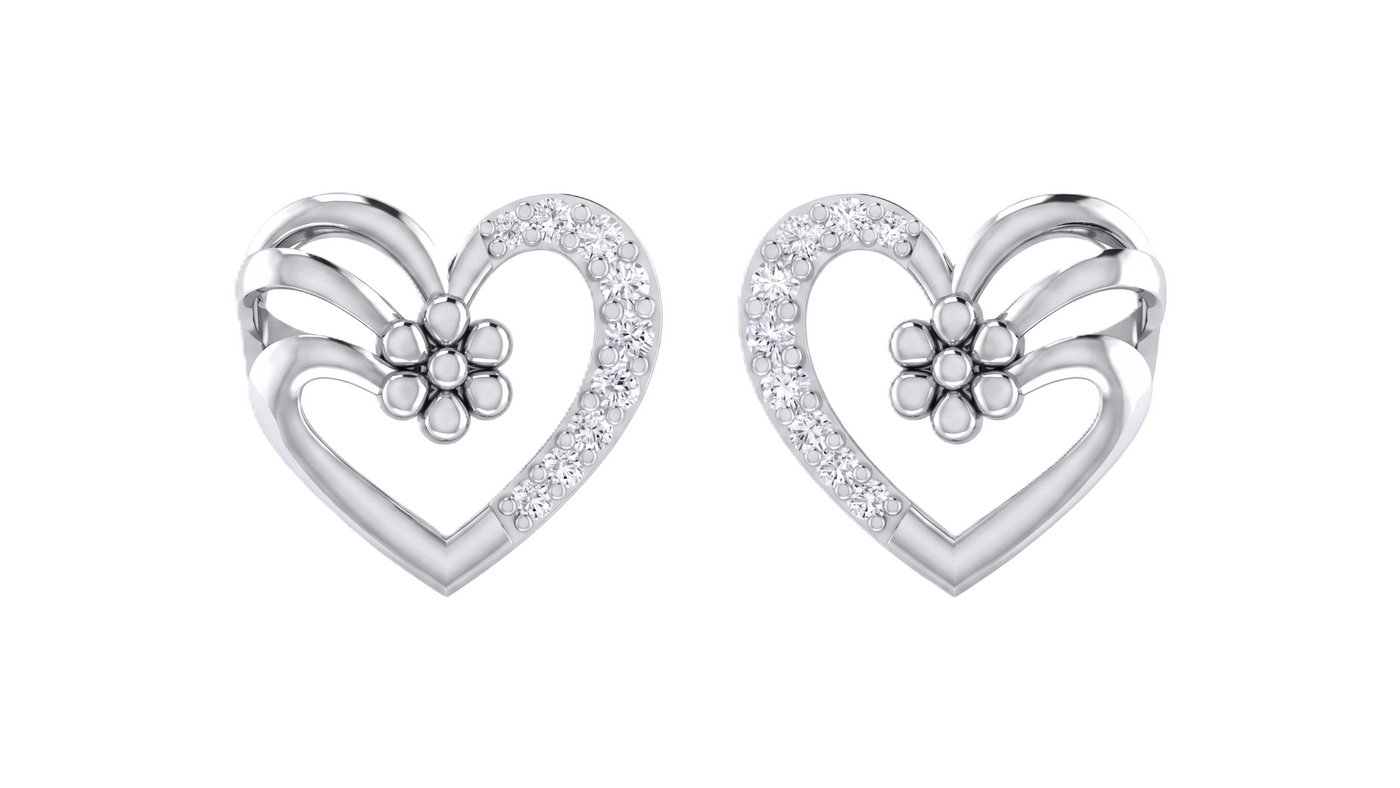 Gold & Diamond Women Heart-Shaped Stud Earring KRC40568E