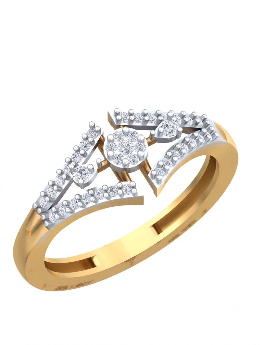 Yellow gold and silver ring with diamonds on a white background