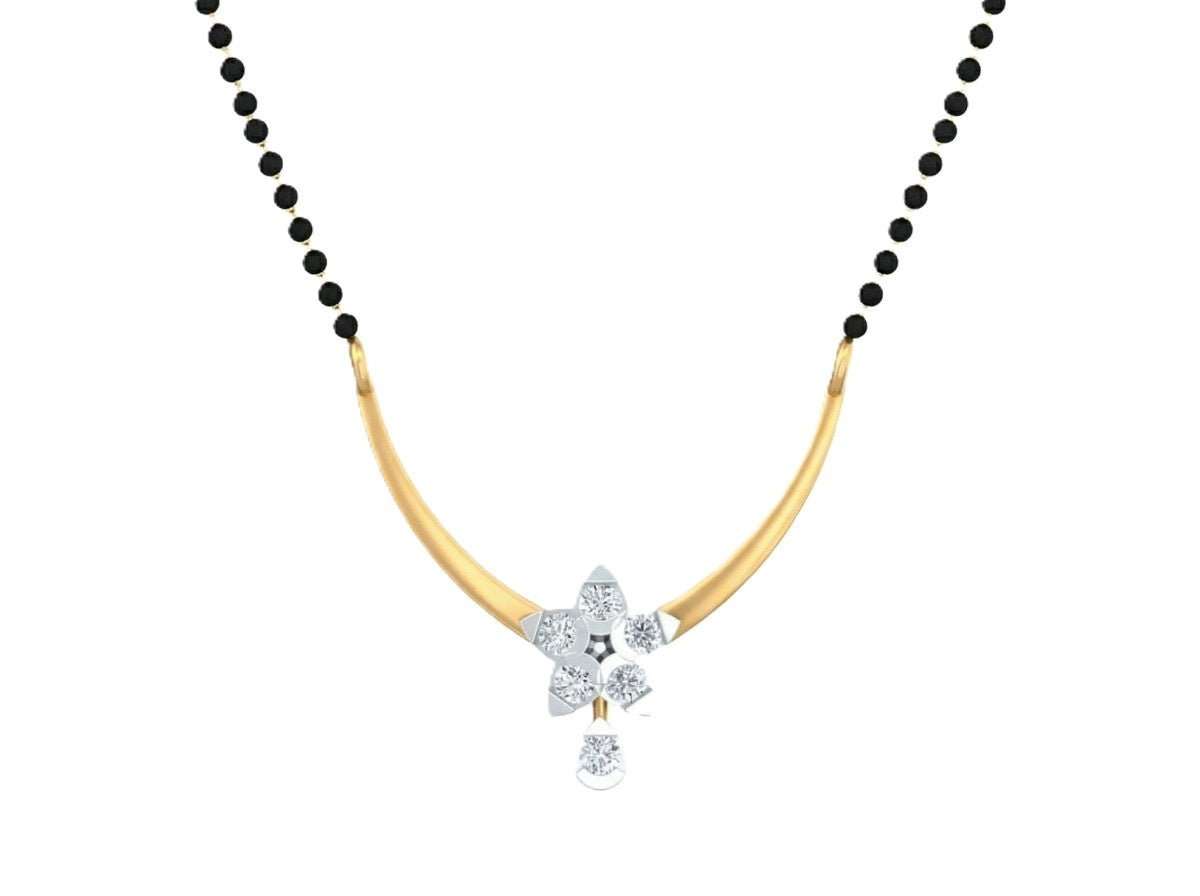 Yellow gold & diamond floral beaded mangalsutra on white background