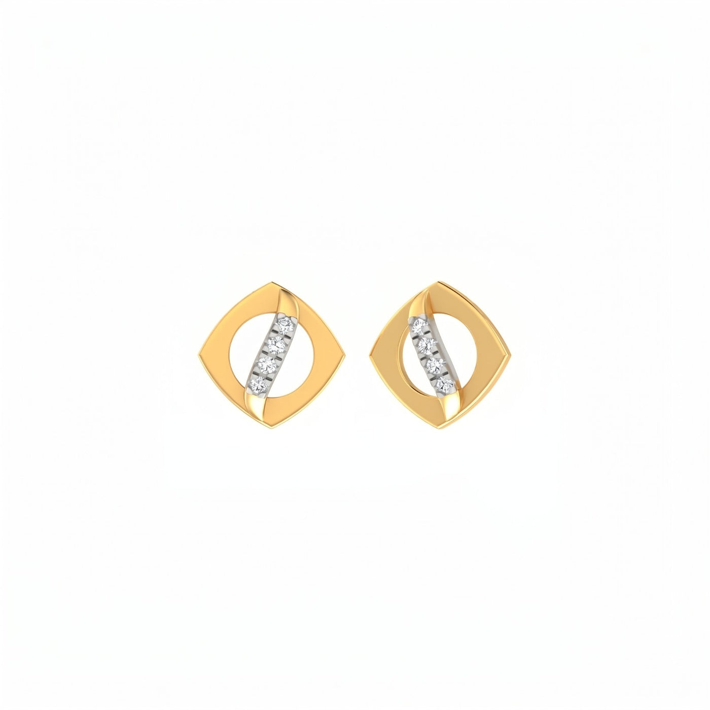Yellow gold and diamond stud earrings on a white background.