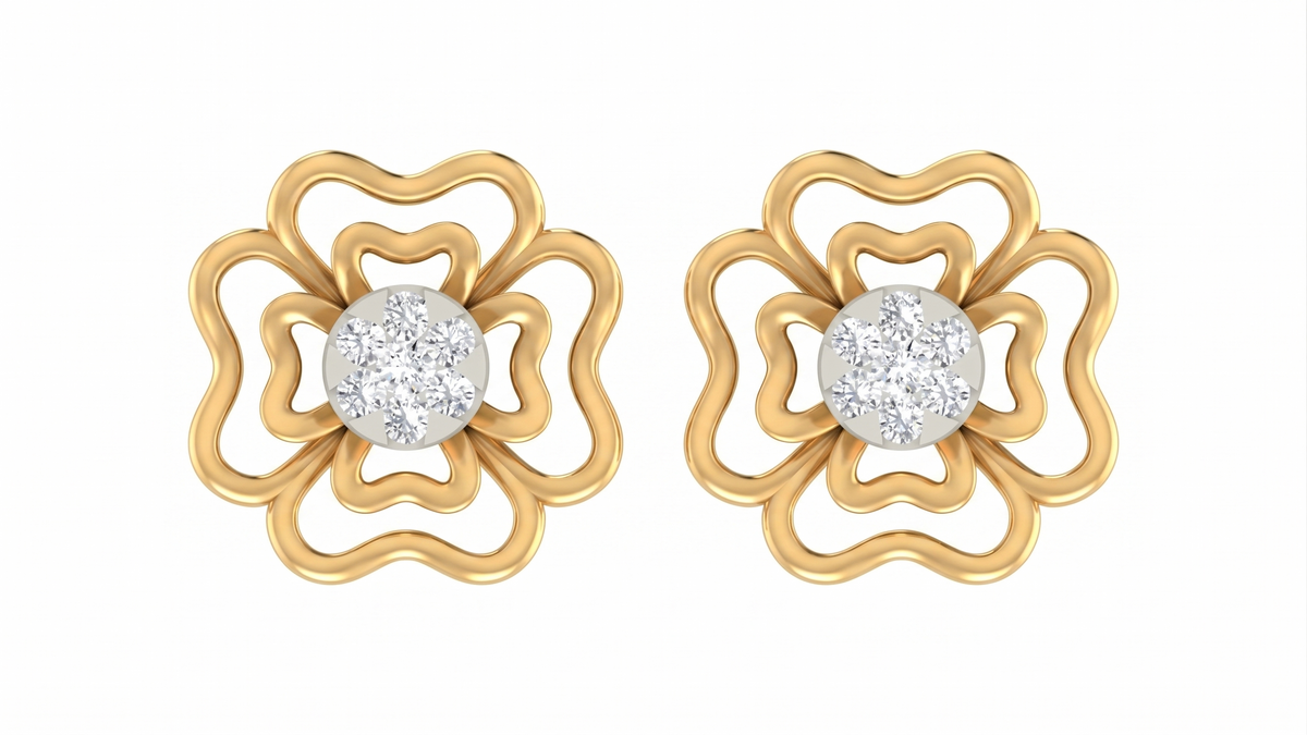 Floral Yellow Gold Diamond Earring | under 30k 