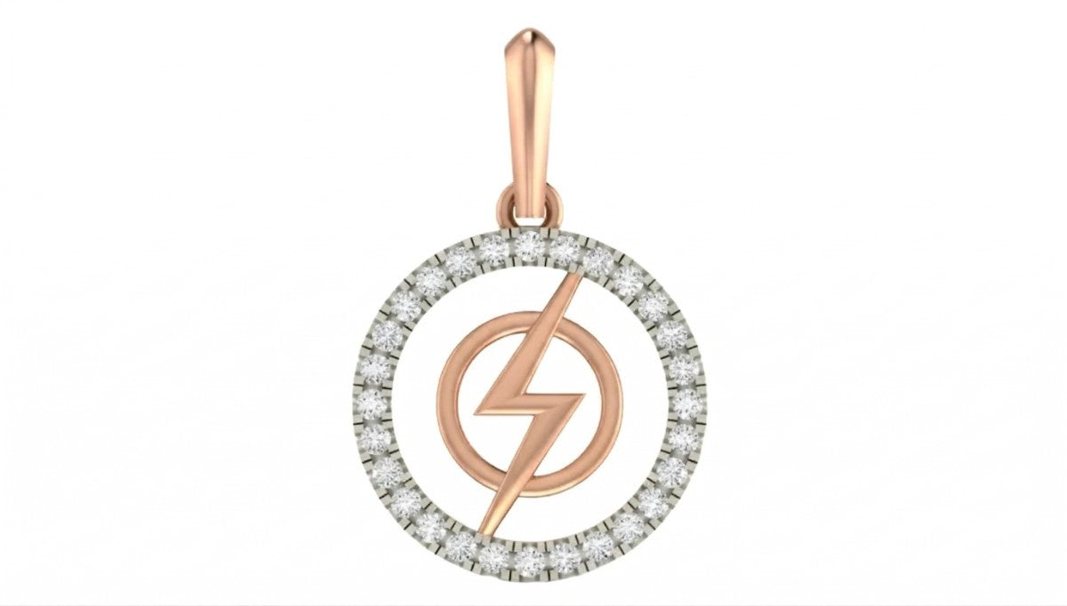 Rose gold and diamond pendant on white background