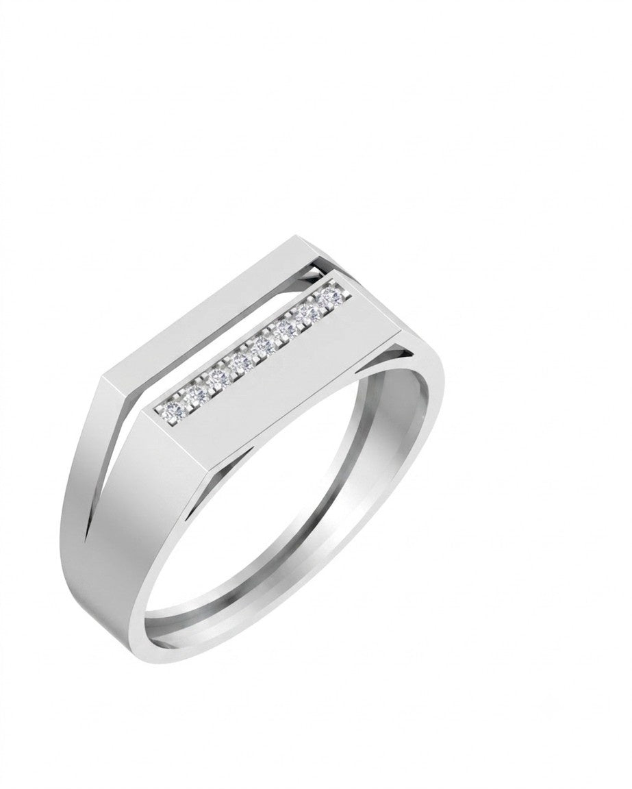 White gold and diamond mens ring on a white background.