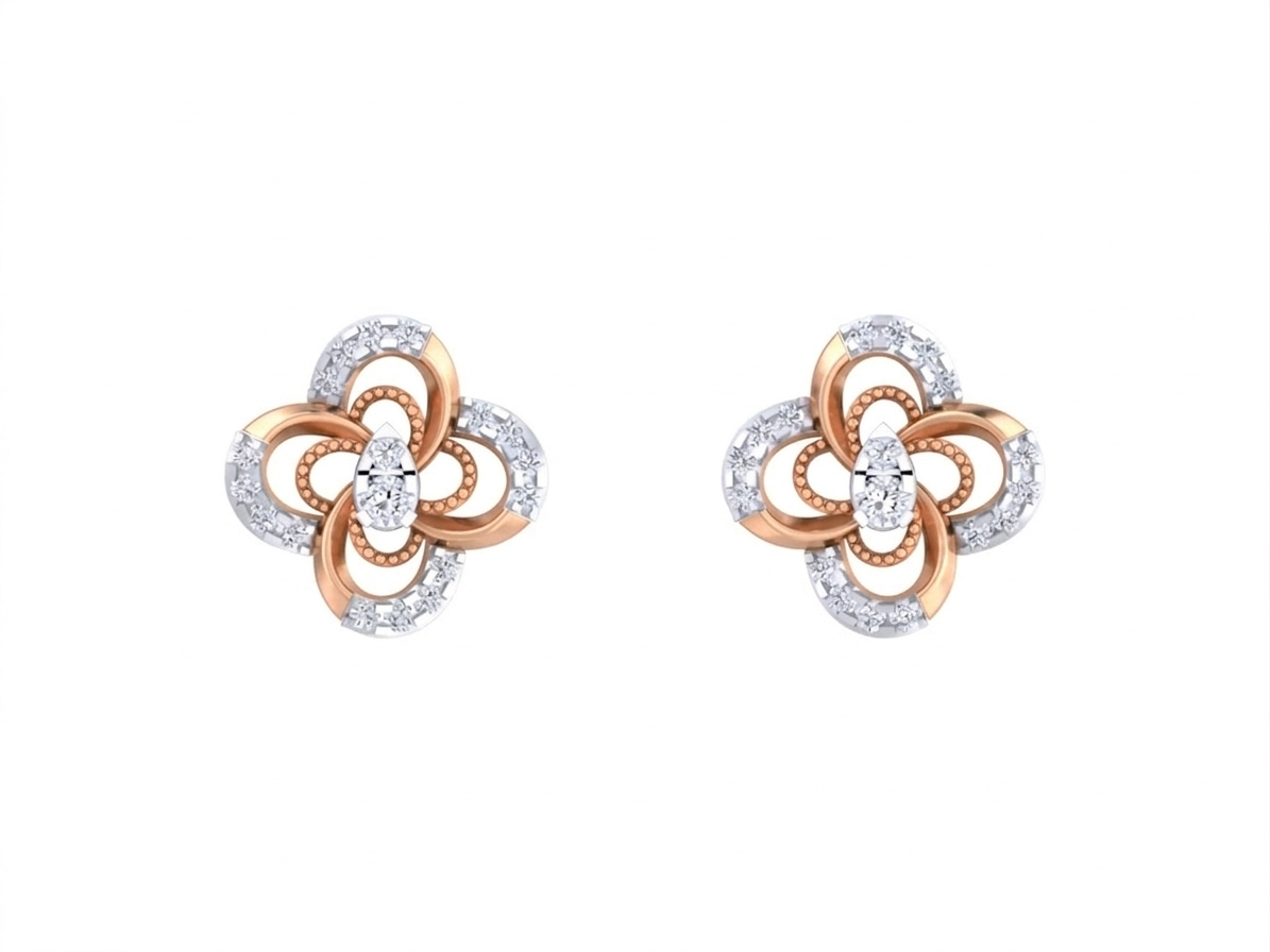 Floral Rose Gold Diamond Earring | under 40k 