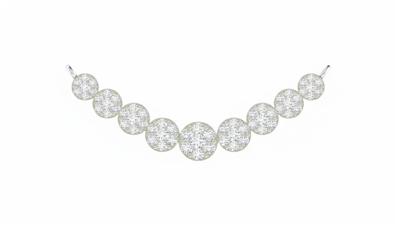 White gold mangalsutra with round, faceted beads on a white background