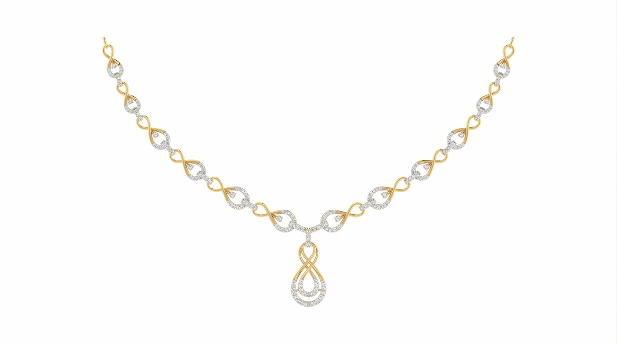 14K गोल्ड और डायमंड हल्का नेकलेस सेट KRI44006N-A