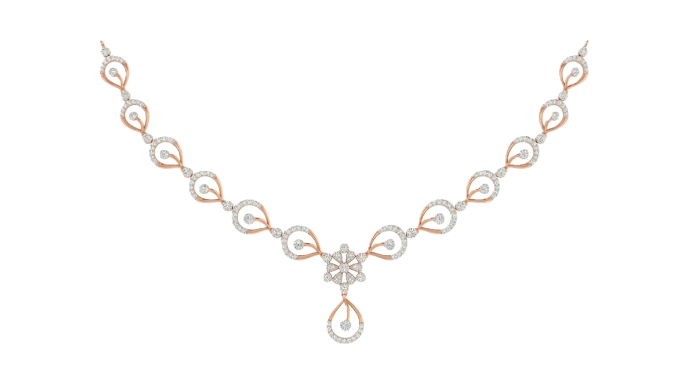 Necklace with rose gold and diamond on a white background