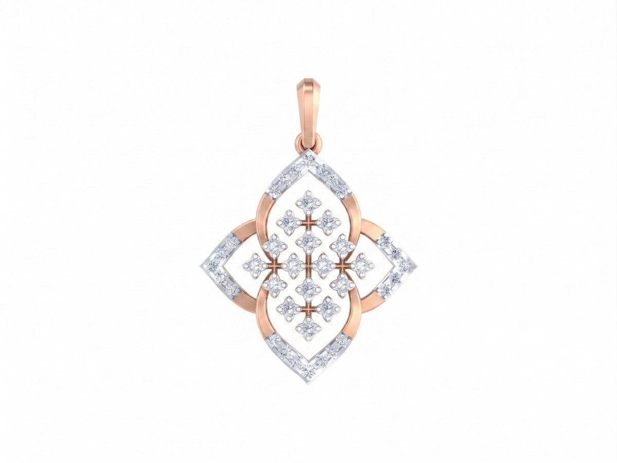 Rose gold and diamond pendant on a white background