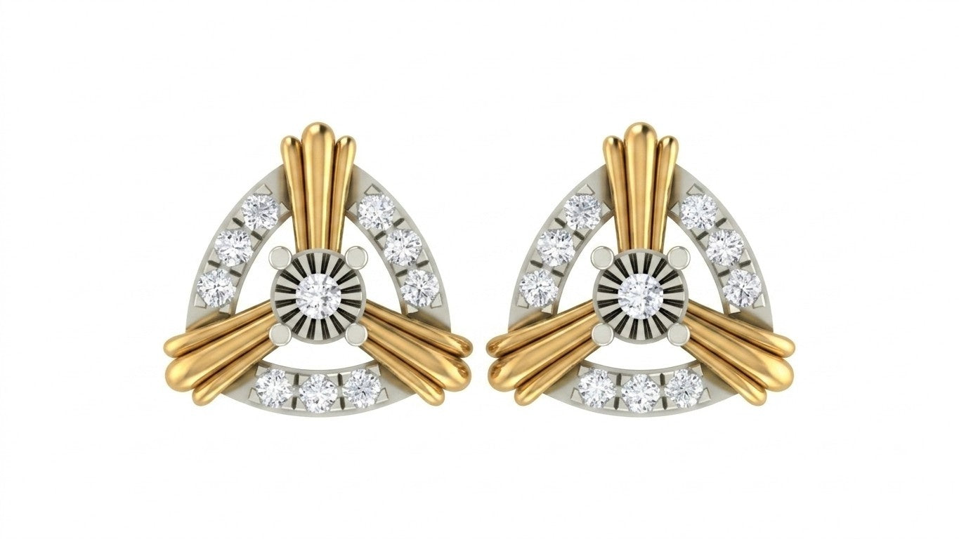 Gold & diamond triangle stud earrings for women in yellow gold with a modern geometric design