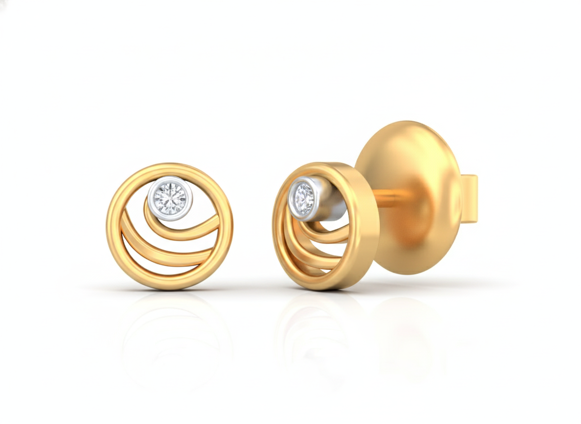 18K Gold & Diamond Solitaire Women Earring KSK054