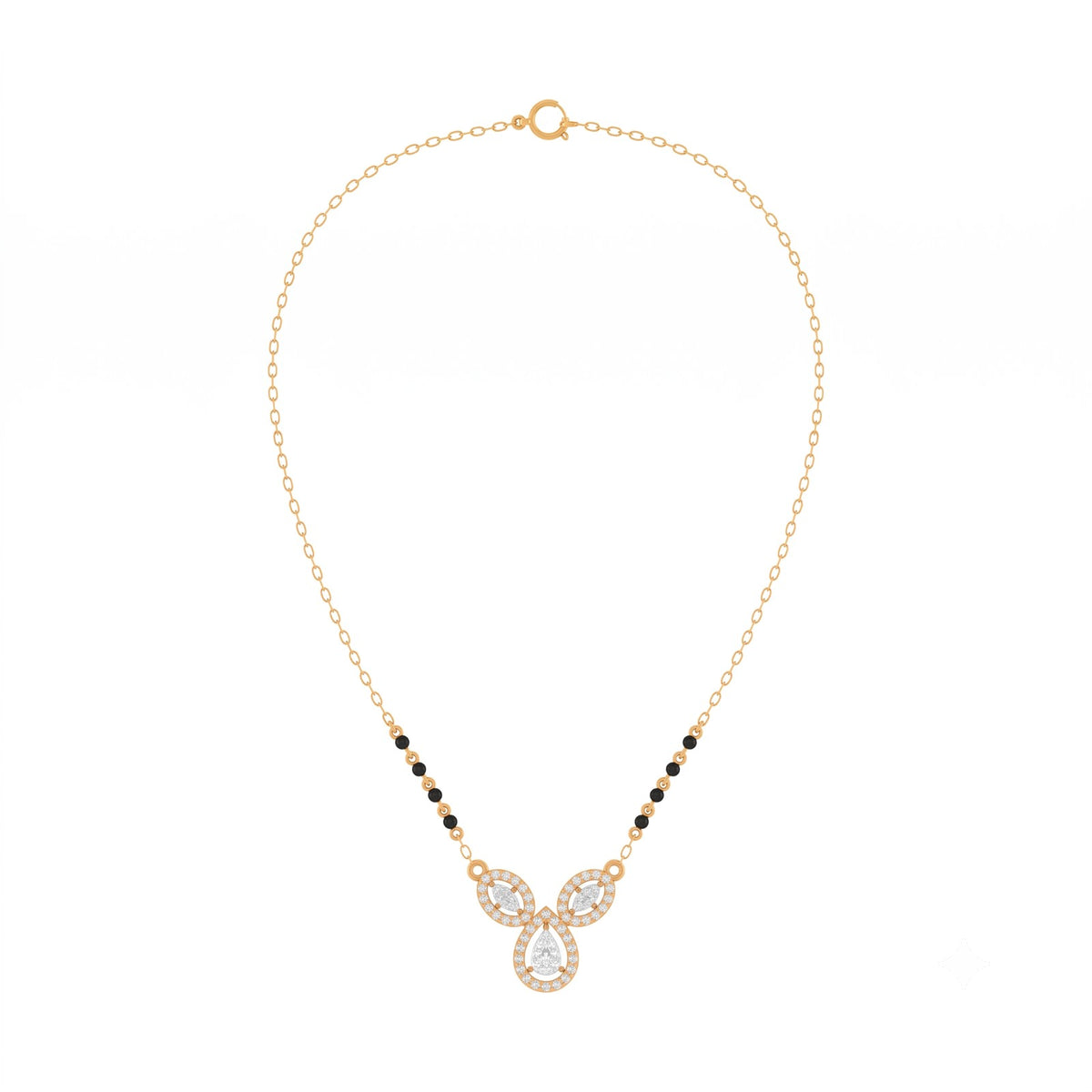 Yellow gold and diamond modern mangalsutra on white background