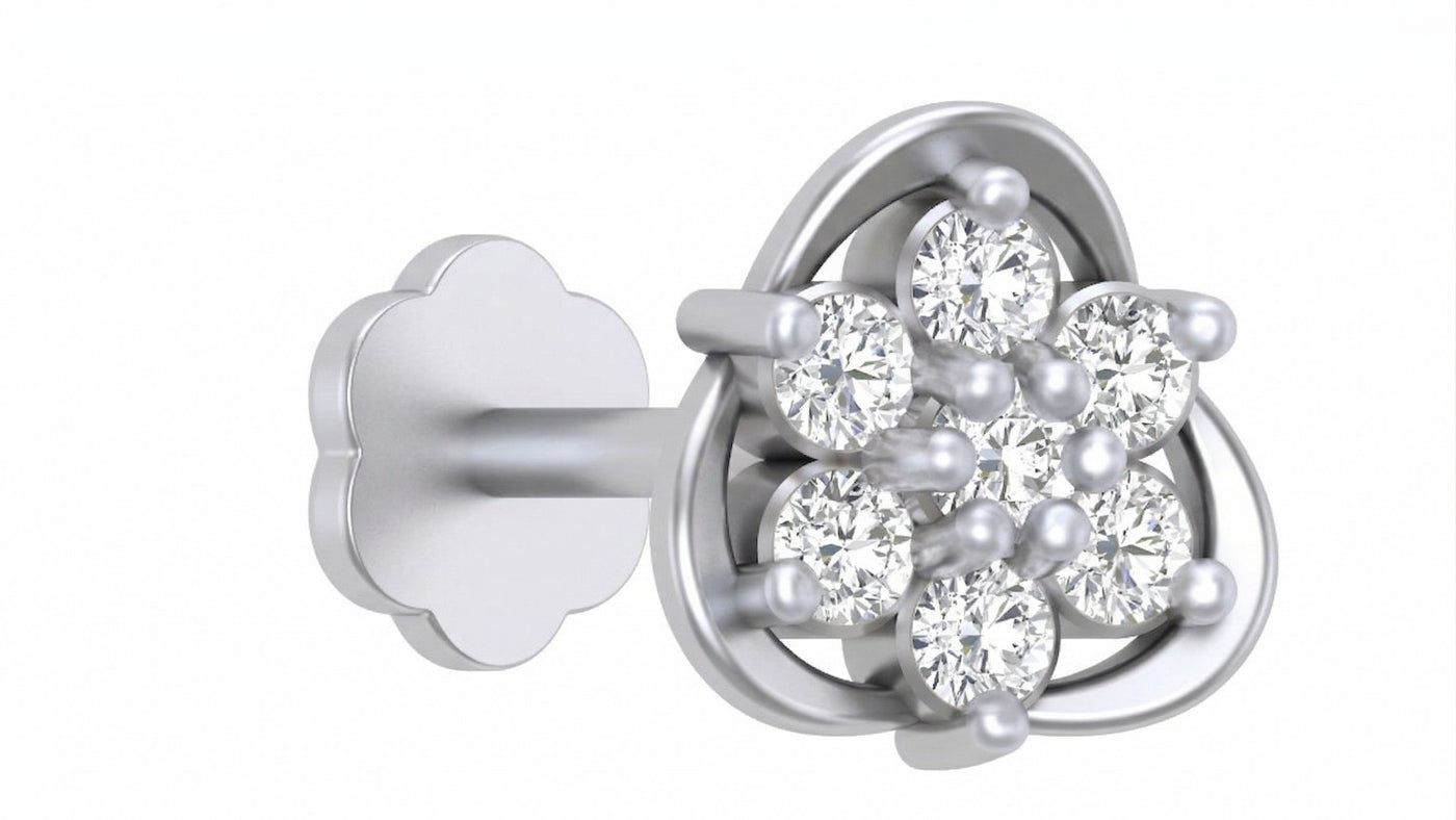 White gold and diamond stud nose pin-like stones on a white background
