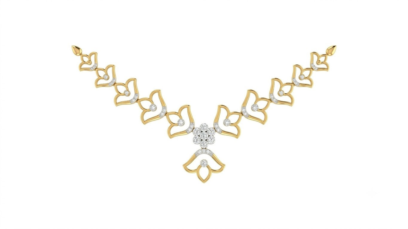 Yellow gold and diamond  necklace with floral designs 