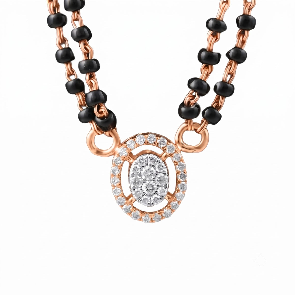 Rose gold & diamond modern mangalsutra on white background