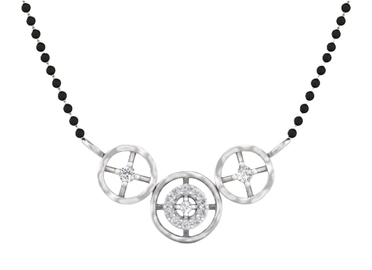 White gold & diamond beaded mangalsutra on white background