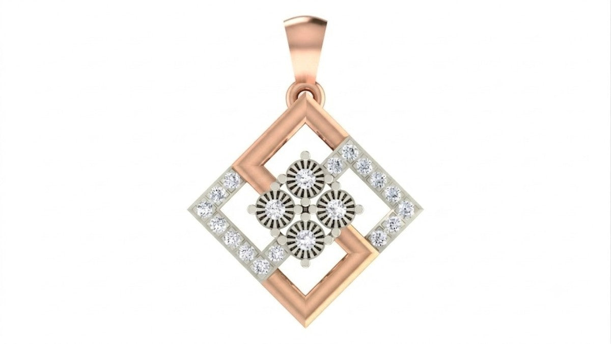 Rose gold and diamond pendant on white background 