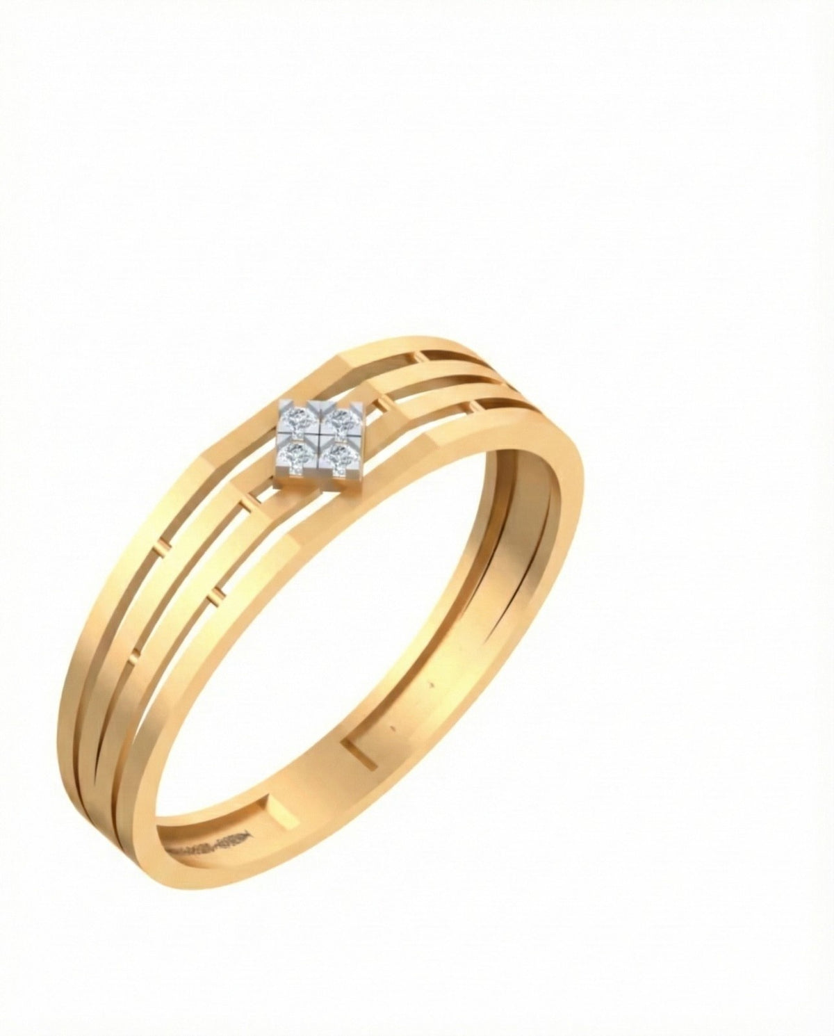 Yellow Gold ring with a diamond on a white background