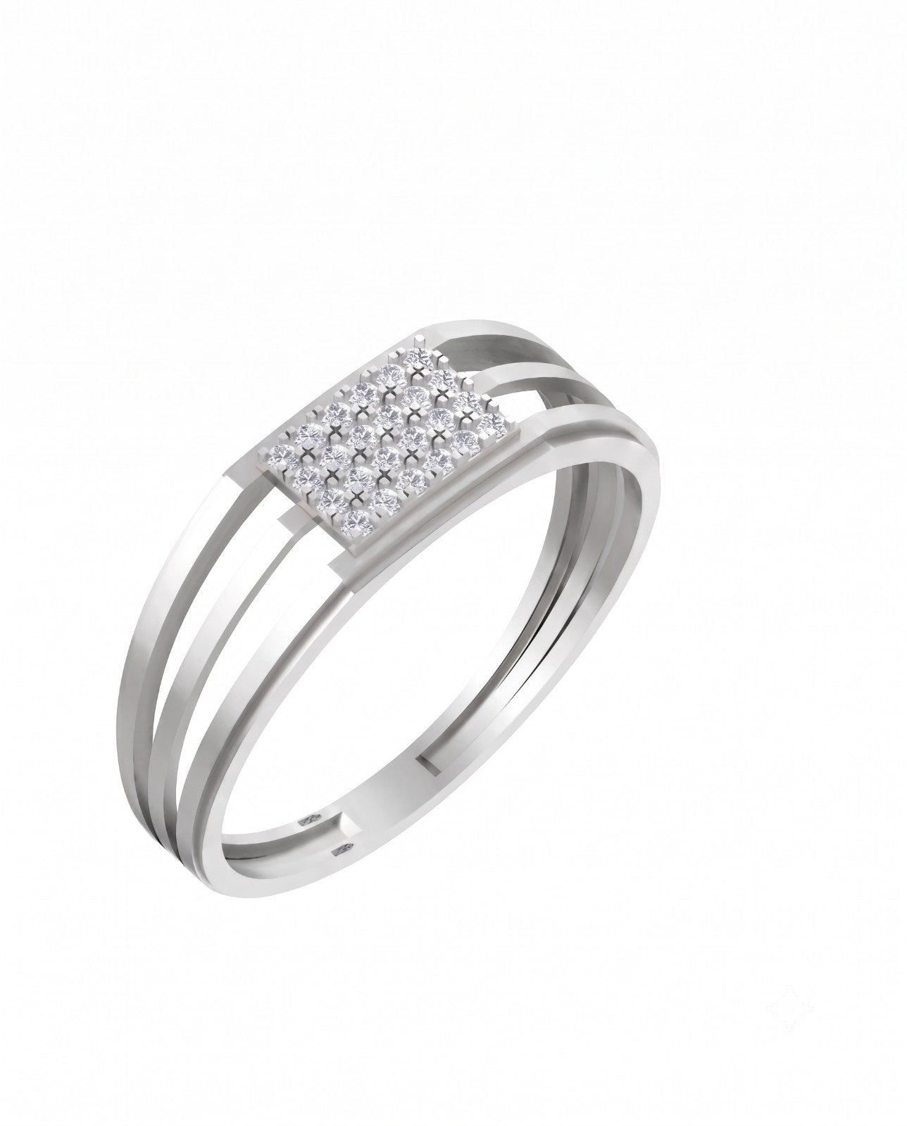 A white gold and diamond ring with a rectangle pavé diamond center, shown on a plain white background.
