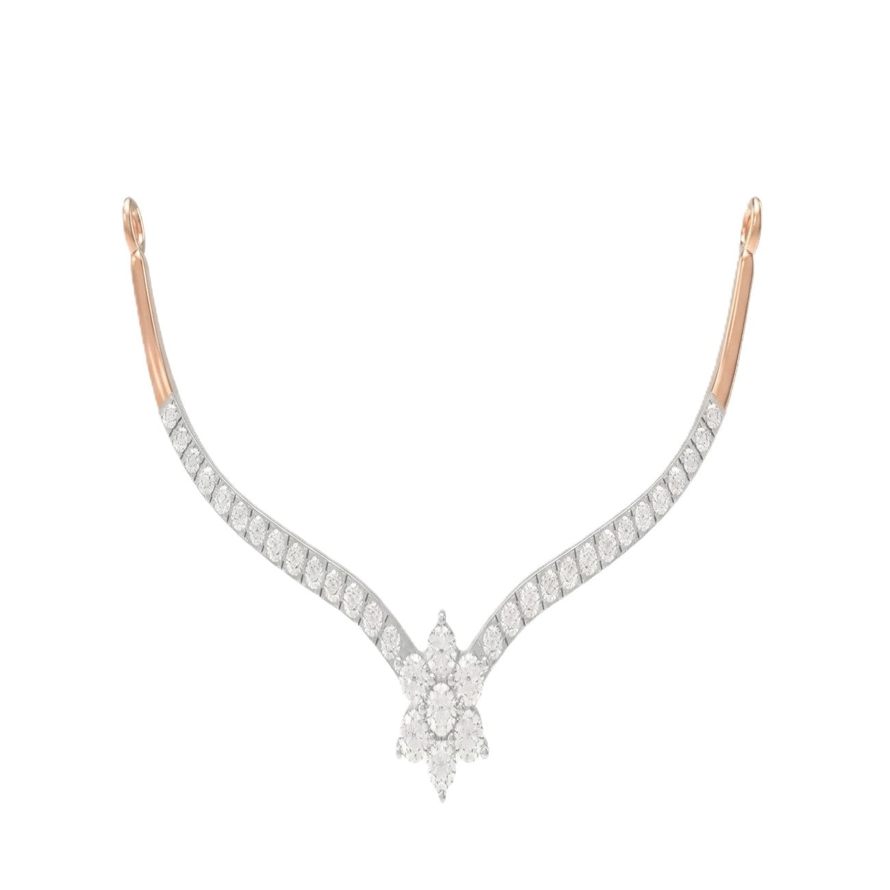 Rose gold & diamond floral mangalsutra on white background