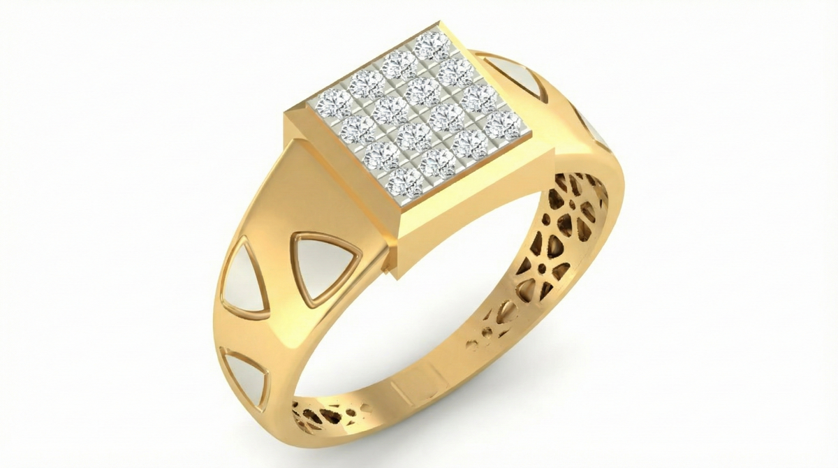 18K Gold & Diamond Square Ring For Men KRA60231