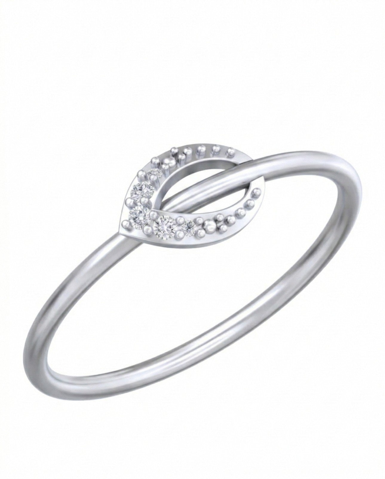 White gold ring with diamond accents on a white background