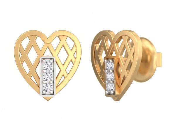 Gold & Diamond Women Heart-Shaped Stud Earring KRC30195