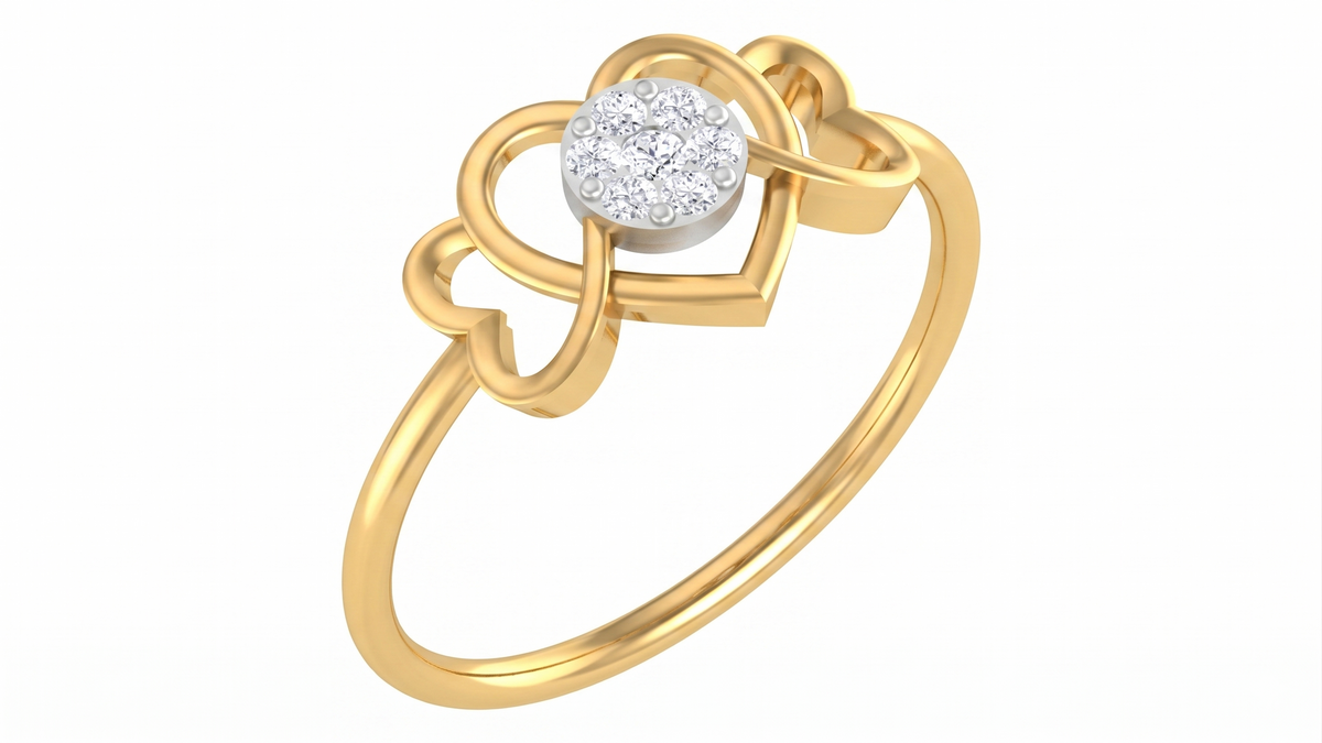 Gold & Diamond Heart-Shaped Ring For Women KRC10307