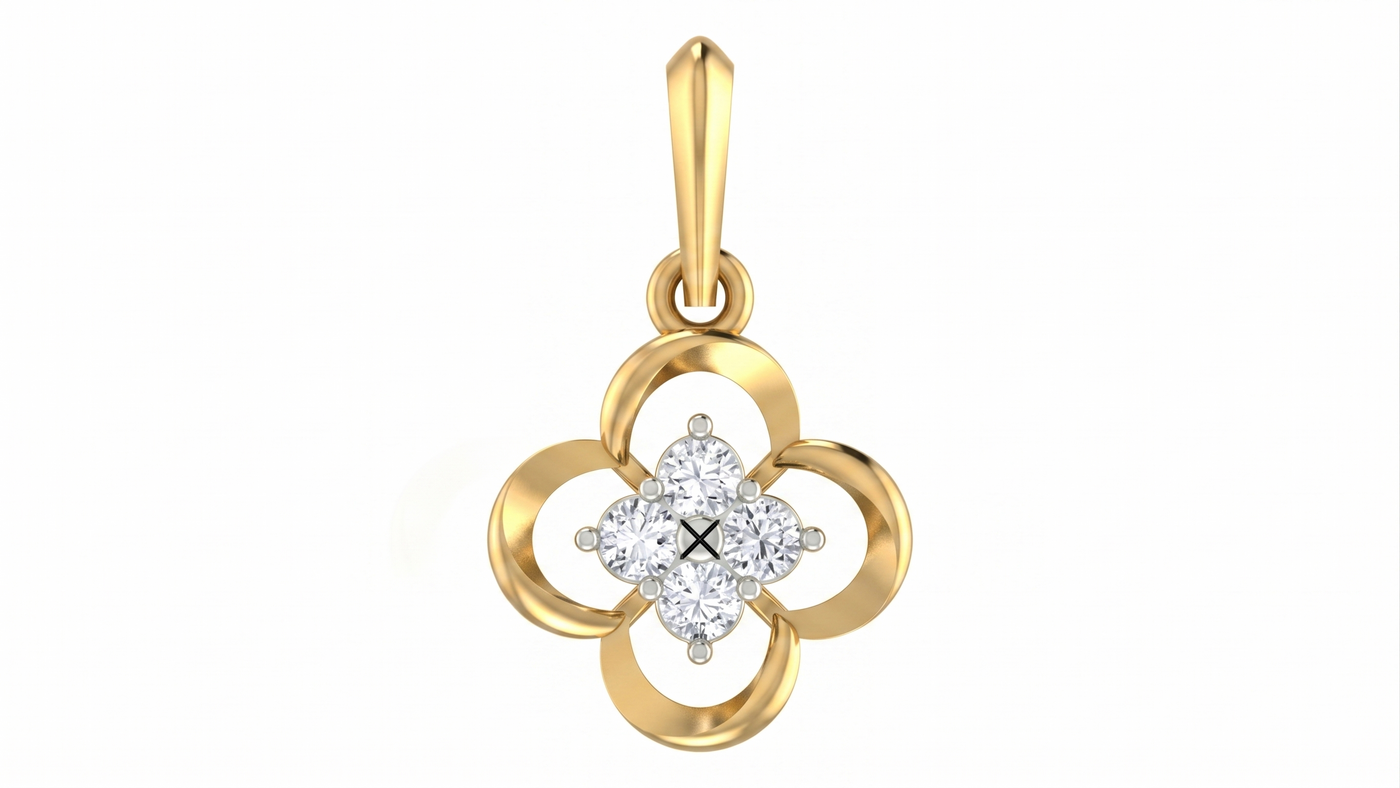 Gold & Diamond Floral Pendant Set KRC40601