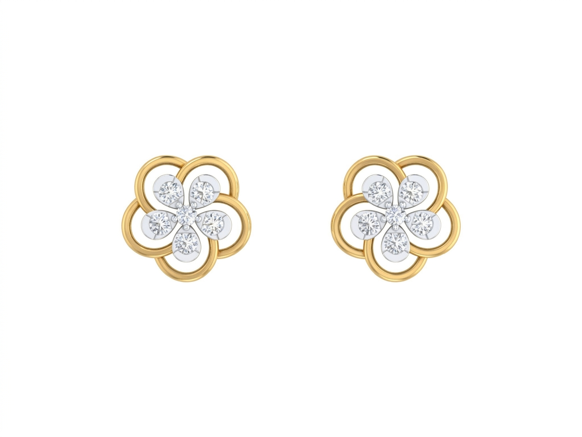 गोल्ड और डायमंड महिलाओं की फ्लोरल स्टड इयररिंग KRB30196