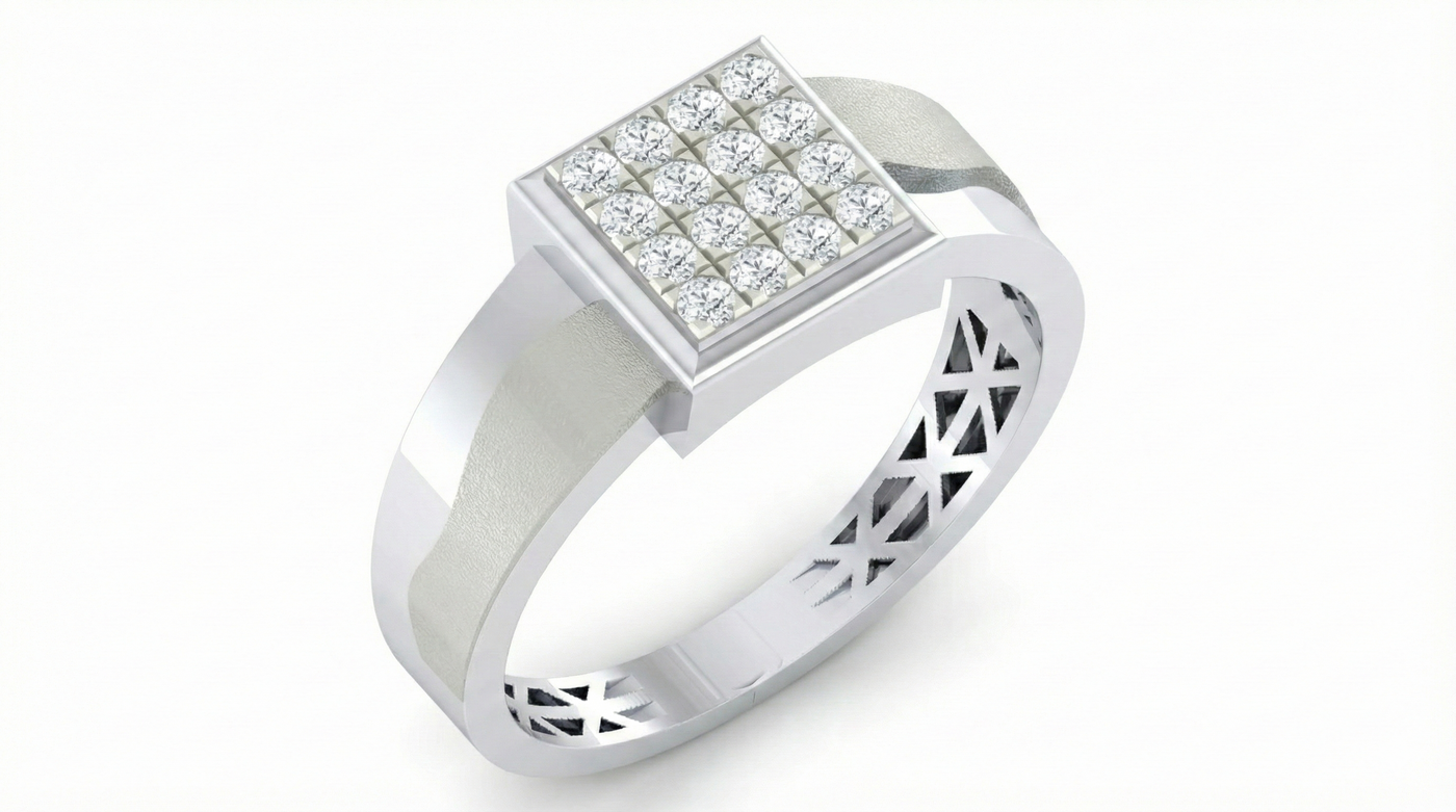 Gold & Diamond Square Ring For Men KRC20156