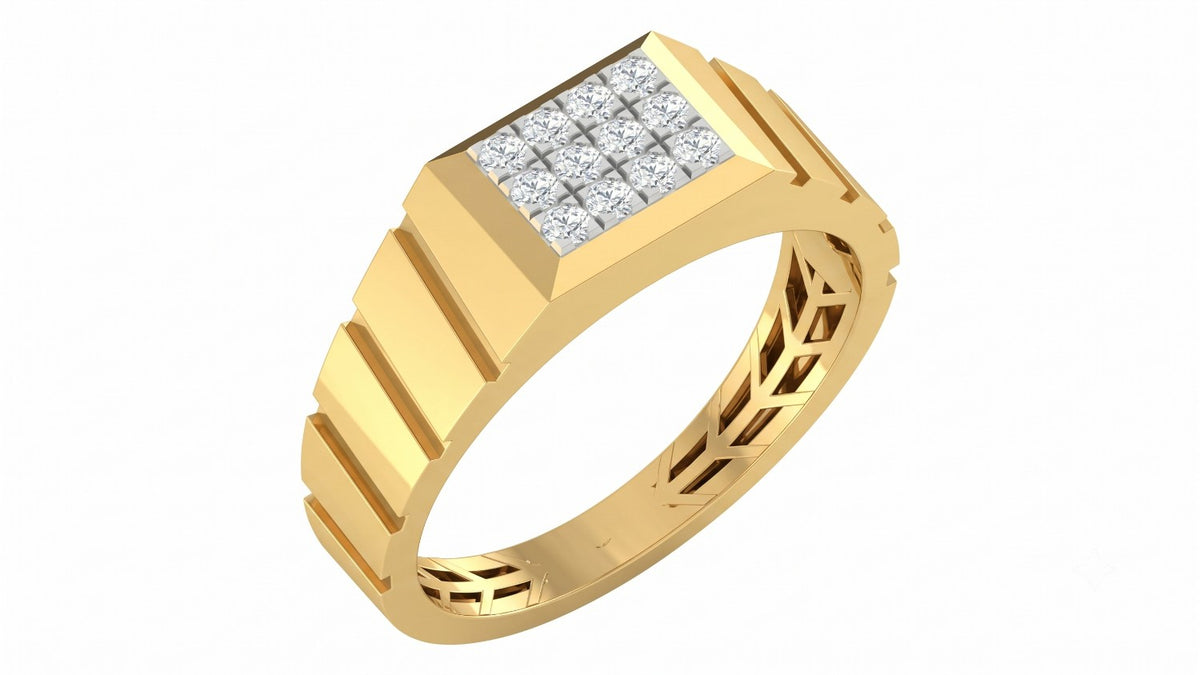 Yellow gold and diamond band ring for men featuring a classic design with sparkling diamond accents.
