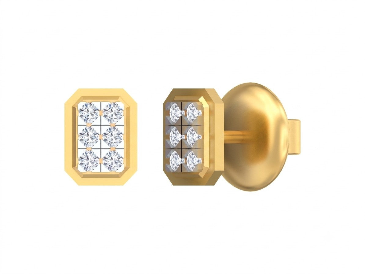 Yellow gold and diamond stud earrings on a white background