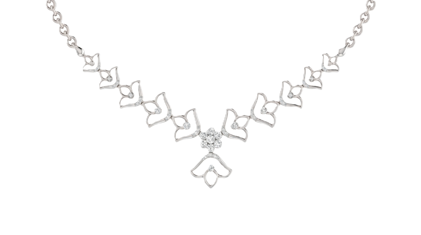 White gold butterfly necklace on a white background