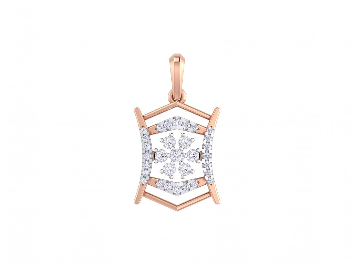 rose gold and diamond pendant on white background 