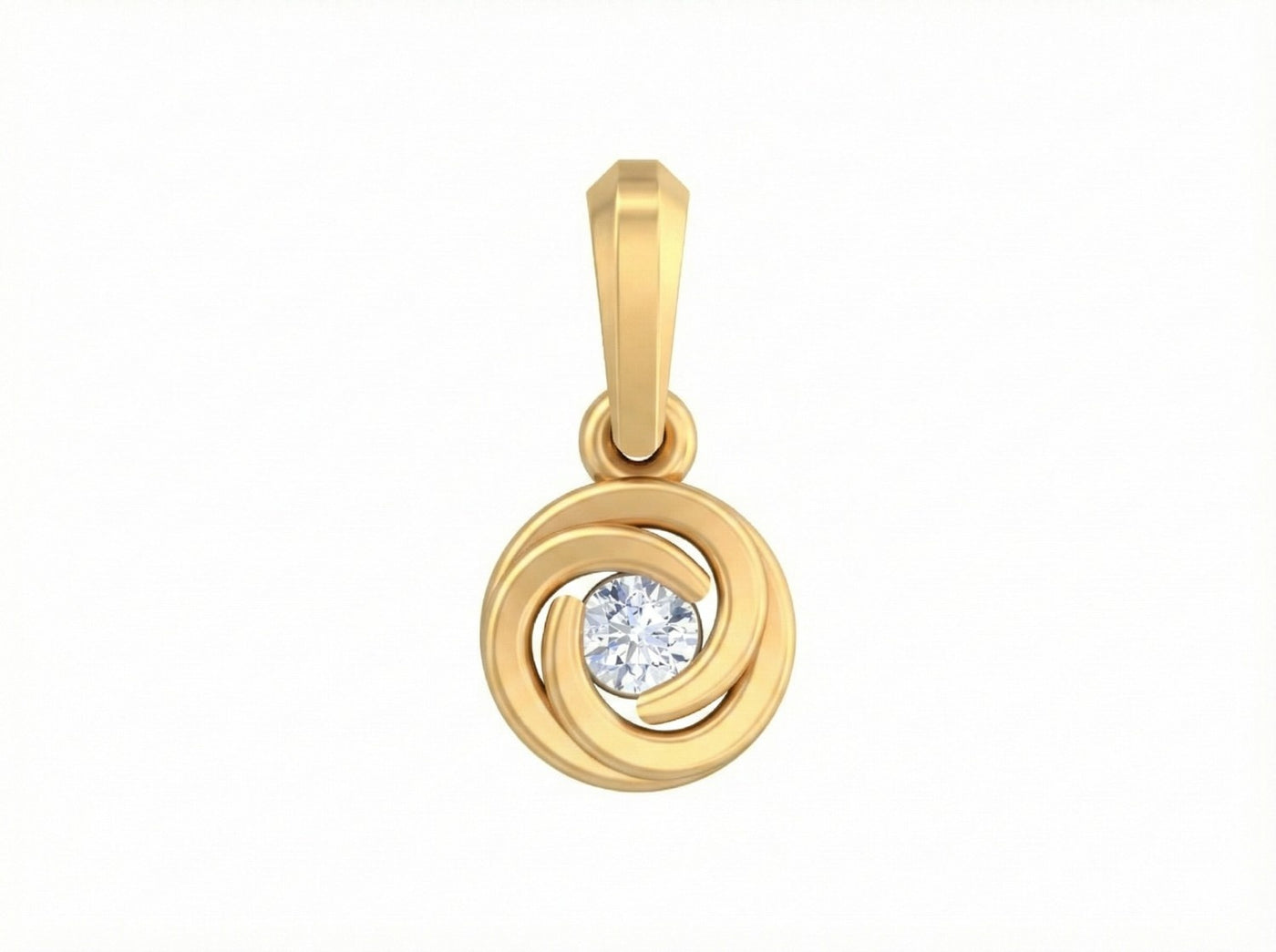 Yellow Gold and diamond pendant with a diamond on a white background