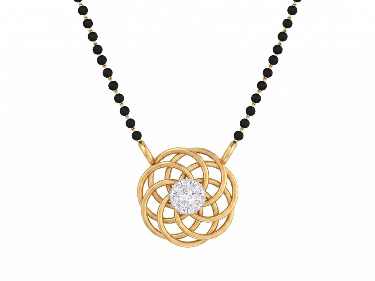 Yellow gold & diamond modern mangalsutra on white background