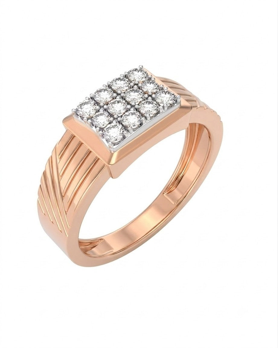 A rose gold ring with a square-shaped, shown on a white background.