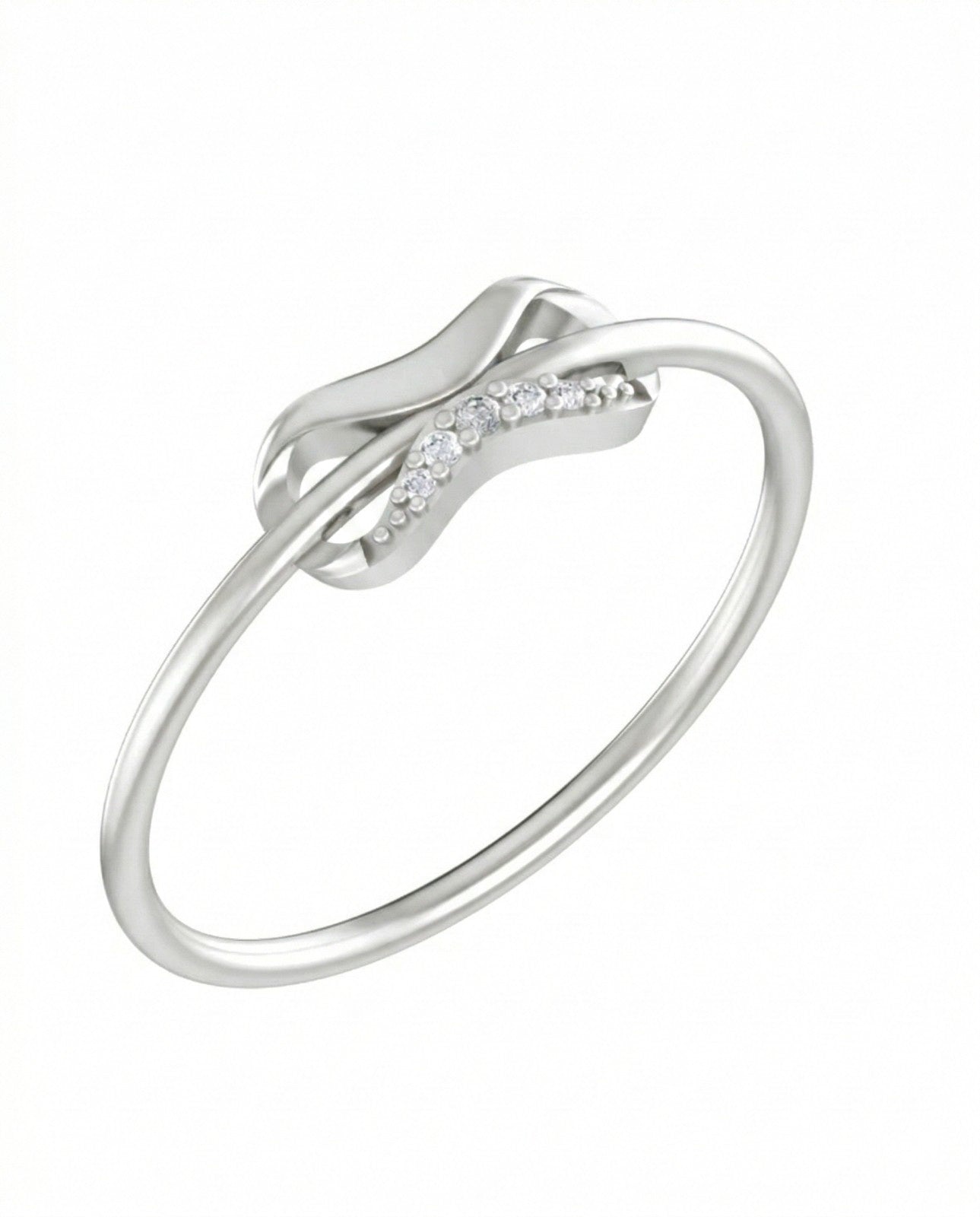 White gold ring with small diamonds on a white background