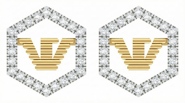 Gold & Diamond Hexagonal Women Stud Earring KRC40669E