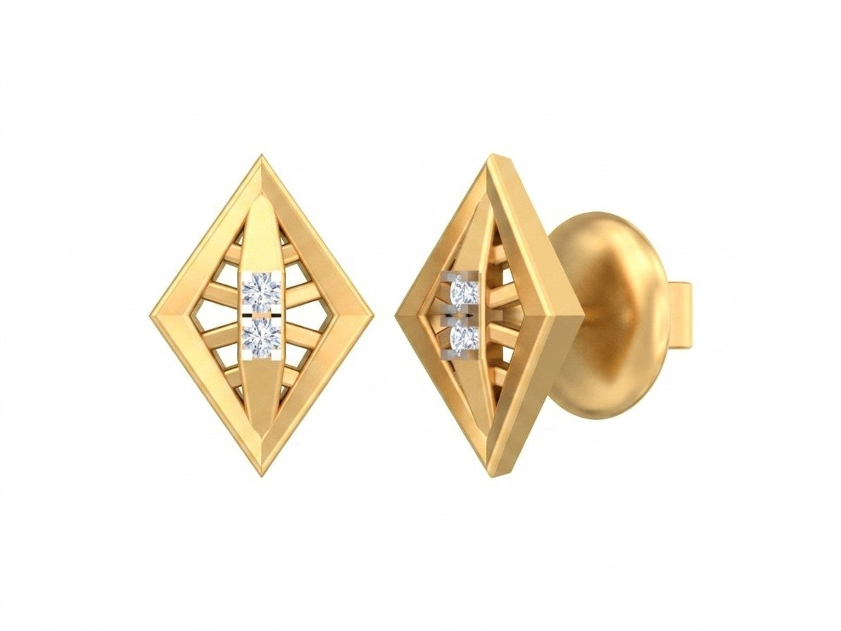 Yellow Gold and diamond dailywear stud earrings on a white background