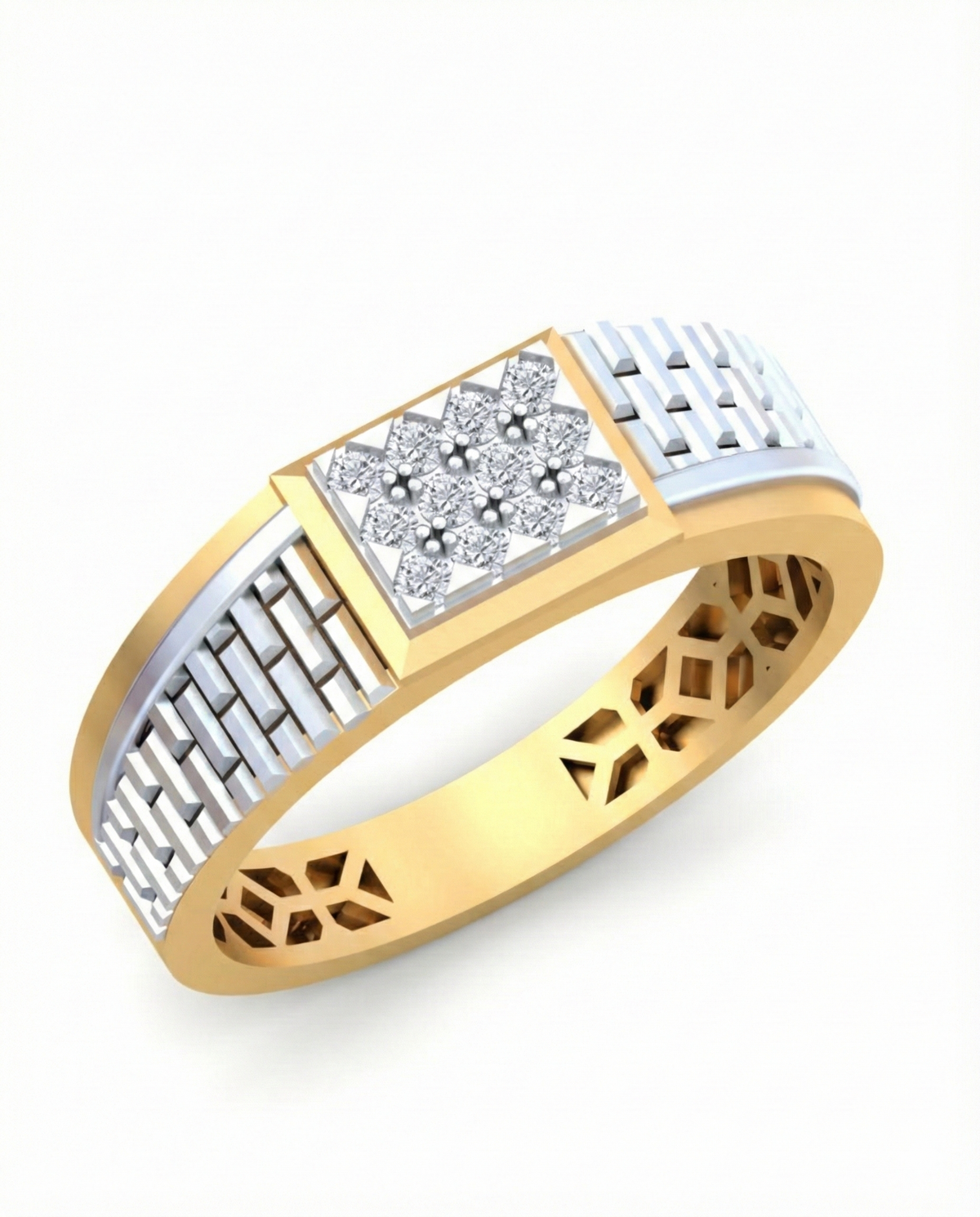 18K Gold & Diamond Band Ring For Men KRB60146